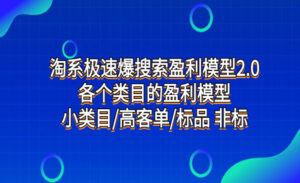 淘系极速爆搜索盈利模型2.0各个类目的盈利模型，小类目/高客单/标品 非标-蚂蚁计划